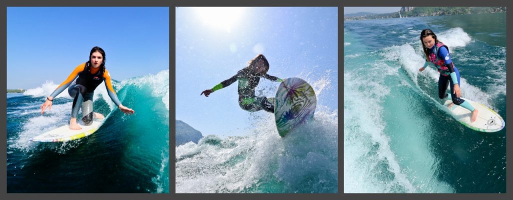 Wakesurf entre filles sur le lac d'Annecy.